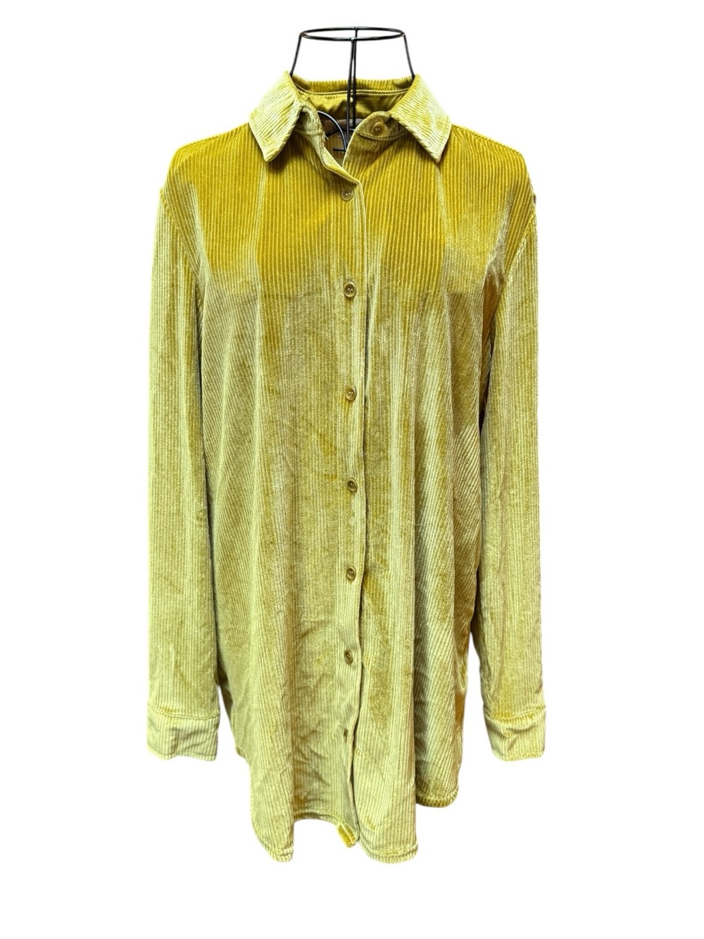 Philosophy Gold Green Velvet Corduroy Button-Up Shirt